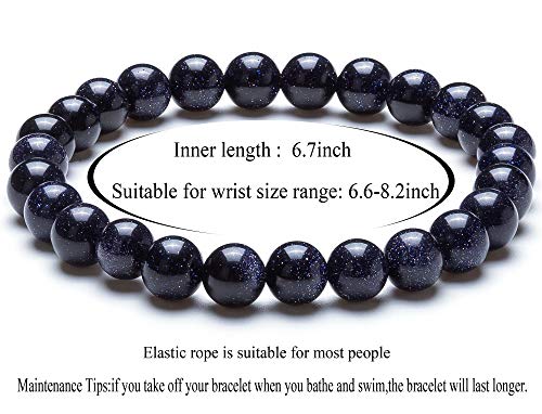 Men Women 8mm Natural Stone Lava Rock Diffuser Bracelet Elastic Yoga Agate Beads Bracelet Bangle - color: Blue Sand