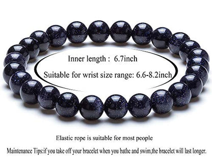 Men Women 8mm Natural Stone Lava Rock Diffuser Bracelet Elastic Yoga Agate Beads Bracelet Bangle - color: Blue Sand
