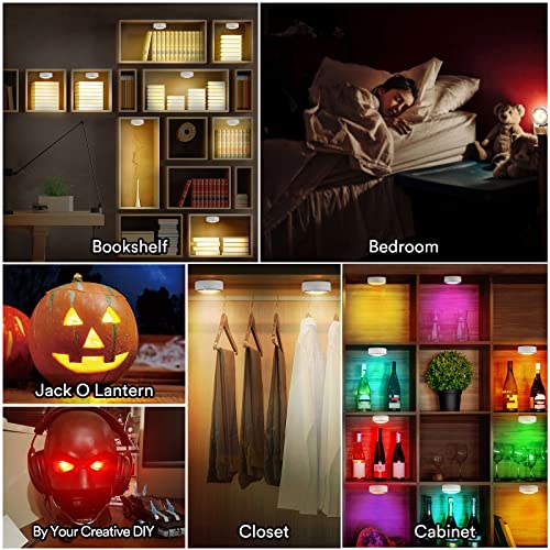 Puck Lights with Remote Control, Battery Operated Wireless Under Cabinet Lighting, Stick on Tap Push Lights for Kitchen, Shelf, 6 Pack - White - color: White, size: 6 Pack