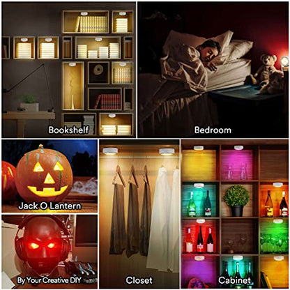 Puck Lights with Remote Control, Battery Operated Wireless Under Cabinet Lighting, Stick on Tap Push Lights for Kitchen, Shelf, 6 Pack - White - color: White, size: 6 Pack