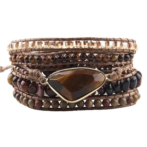 Boho Wrap Bracelet for Women, Handmade Natural Imperial Jasper Multi-Layer Stone Beaded Bracelet, Bohemian Healing Crystal Stone Jewelry Gifts - color: Tiger Eye #2