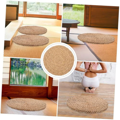PRETYZOOM Meditation Seating Cushion Woven Floor Mat Thick 1.5cm Natural Straw Round Yoga Cushion for Indoor Meditation and Picnic 40cm Diameter