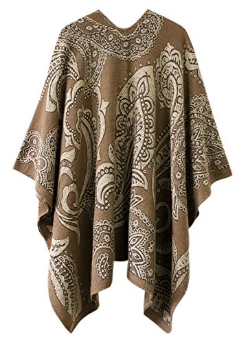 Urban CoCo Women's Color Block Shawl Wrap Open Front Poncho Cape - color: Series 23-camel