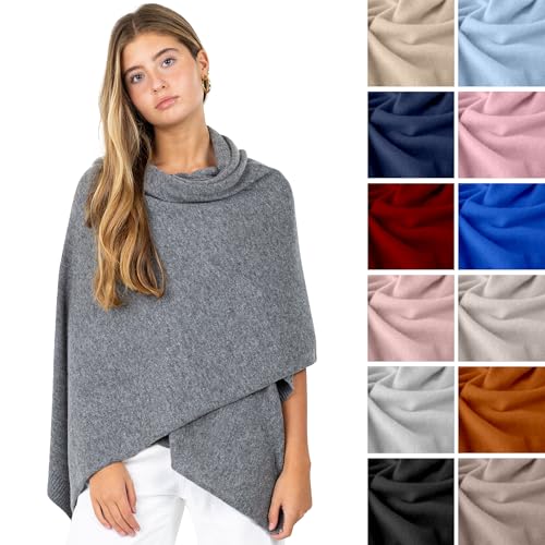 Velanio Cashmere Luxury Knitted Wrap Travel Shawl Scarf, Pashmina Stole, All-Season Scarf for Women Cashmere Wool Blend - color: Heather Smoke-grey