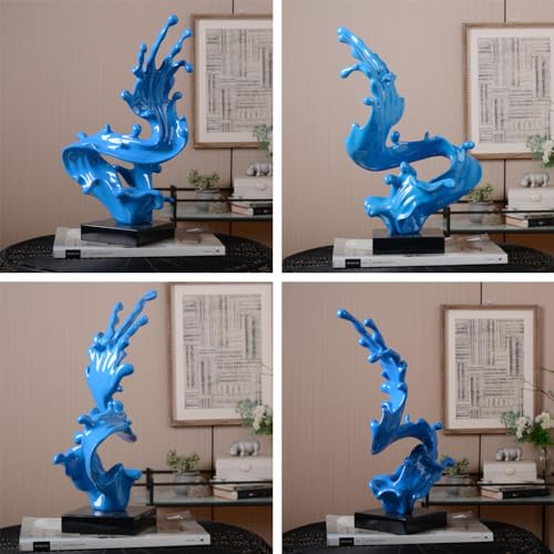 HAUCOZE Modern Sculpture Decor Abstract Sea Wave Figurine Home Art Table Centerpiece Gift for Bedroom Living Room Polyresin 16.1 Inch