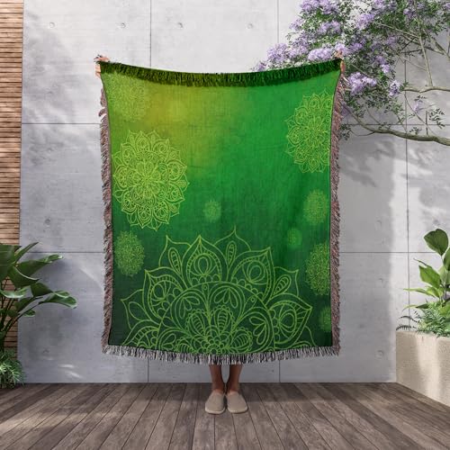 3dRose Mandala with Green Background Buddha Yoga Style Woven Blanket