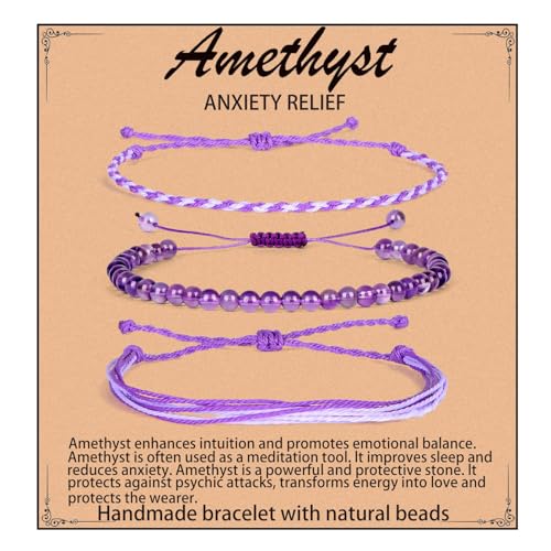 QOGIR Handmade Healing Bracelet,6mm Natural Gem Stone Bracelet rope bracelet - color: Amethyst(Spiritual Awareness), size: 4mm