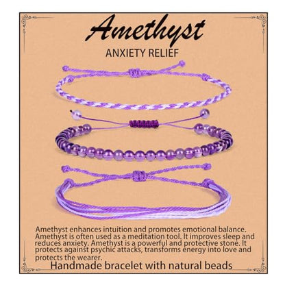 QOGIR Handmade Healing Bracelet,6mm Natural Gem Stone Bracelet rope bracelet - color: Amethyst(Spiritual Awareness), size: 4mm