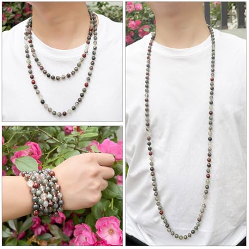 Beaded Necklace Hand Knotted for Woman - color: Bloodstone