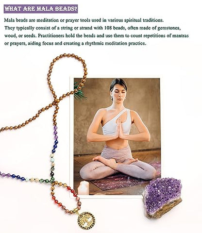 Bivei 7 Chakra 108 Mala Beads Bracelet Real Gemstone Yoga Meditation Hand Knotted Mala Prayer Bead Necklace - size: 6mm, style: Viking Compass - Wooden beads