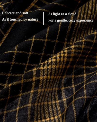 Luxury Cashmere Pashmina Style Shawl - Silk & Wool Blend Scarf, Lightweight Skin-Friendly Wrap - color: Black + Yellow (Checkered)