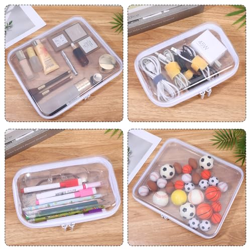 2 Pcs Clear Hard Shell Zipper Case, Portable Clear Zipper Pouches Hard Shell, Waterproof Plastic Transparent Storage Box Set with Double Zips for Cosmetic Stationery Snack Toy Storage Organizer Bins - size: 4in*1PCS,8in *1PCS