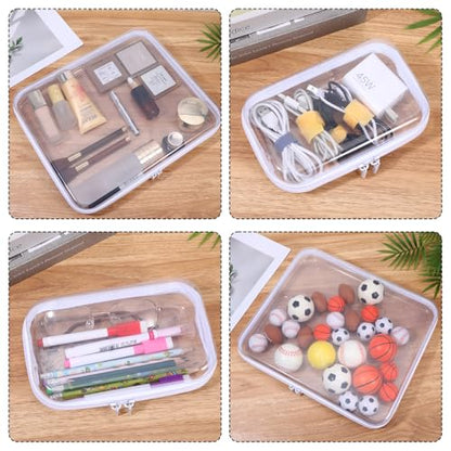 2 Pcs Clear Hard Shell Zipper Case, Portable Clear Zipper Pouches Hard Shell, Waterproof Plastic Transparent Storage Box Set with Double Zips for Cosmetic Stationery Snack Toy Storage Organizer Bins - size: 4in*1PCS,8in *1PCS