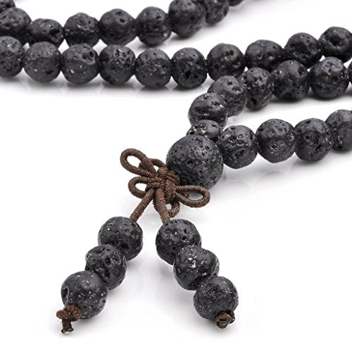 Jovivi 6mm 8mm Natural Lava Rock Stone Healing Gemstone 108 Prayer Beads Tibetan Mala Bracelet Necklace - color: 6mm Beads
