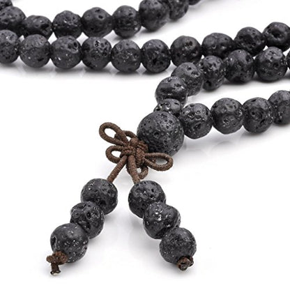 Jovivi 6mm 8mm Natural Lava Rock Stone Healing Gemstone 108 Prayer Beads Tibetan Mala Bracelet Necklace - color: 6mm Beads