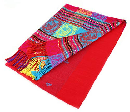 PASKMLNA Double Side Multi Colors Silky Tropical Colorful Exotic Pashmina Wrap Shawl Scarf Rave - color: #1red