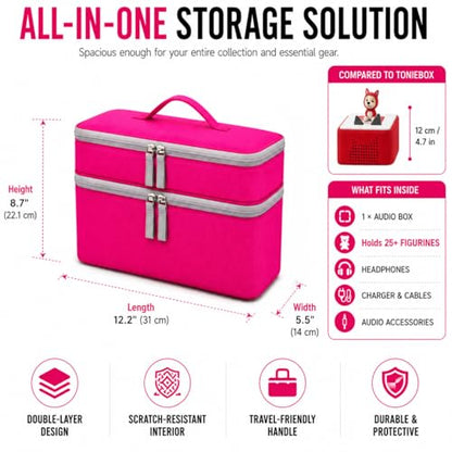 Bevegekos Carrying Storage Travel Bag for Toniebox 2 Starter Set, for 25+ Tonie Figures, Charging Station & Headphone, Case Only (Rosy/Pink, Large) - color: Rosy/Pink