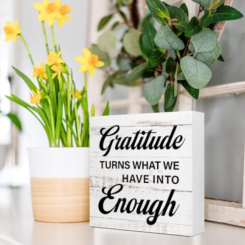 Gratitude Turns What We Have into Enough Wood Box Sign, Inspirational Desk Decor for Women, Mental Health Anxiety Relief Cure Gift 5x5x1 INCH - style: Gratitude Turns