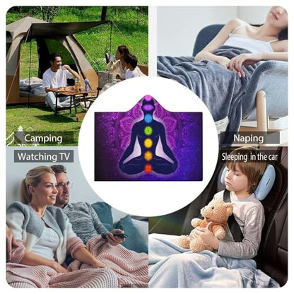 Seven Chakra Yoga Meditation Lotus Purple Mandala Large Size Comfortable Hooded Blanket, Warm Blanket 60"x80" - color: Seven Chakra Yoga Meditation Lotus Purple Man, size: 60"x80"