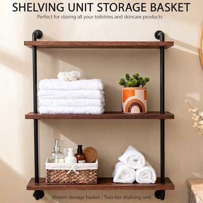Water Hyacinth Storage Basket Small with Metal Frame & Removable Liner, 11.8”×7.9”×5.5” Rectangular Woven Organizer Bin for Bathroom Vanity, Desk, Nursery, Closet, Home Organization