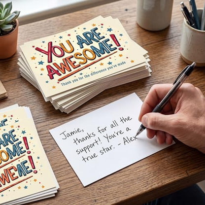 Healthy Surplus You Are Awesome Cards - 4x6 Postcards Pack (50 Greeting Notes) - Show Appreciation for Employees, Teachers, Customers, Volunteer, Students - Affirmations