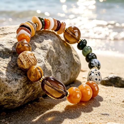 Boho Colorful Beaded Bracelets for Women, Handmade Stretchy Gemstone Bead Bracelet, Summer Women Beach Stackable Bead Bracelets Natural Healing Crystals Relax Stone Bracelets Unique Gifts for Mother - color: Multi