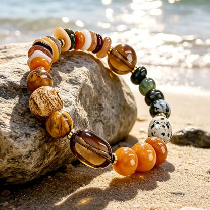 Boho Colorful Beaded Bracelets for Women, Handmade Stretchy Gemstone Bead Bracelet, Summer Women Beach Stackable Bead Bracelets Natural Healing Crystals Relax Stone Bracelets Unique Gifts for Mother - color: Multi