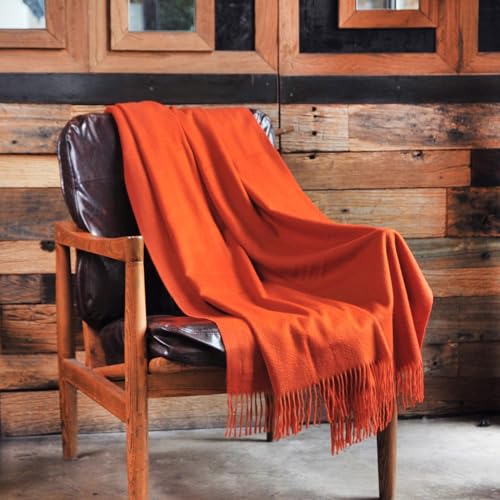 CUDDLE DREAMS Premium Cashmere Throw Blanket with Fringe, Luxuriously Soft (Persimmon) - color: Persimmon