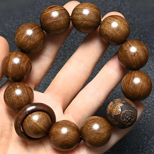 Zen Dear Unisex Natural Silkwood Tibetan Buddhism Meditation Prayer Bead Necklace Japa Mala Beads Bracelets - style: 20mm x 12 Beads Carving+Ring