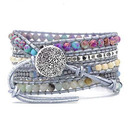 Boho Wrap Bracelet for Women, Handmade Natural Imperial Jasper Multi-Layer Stone Beaded Bracelet, Bohemian Healing Crystal Stone Jewelry Gifts - color: Turquoises