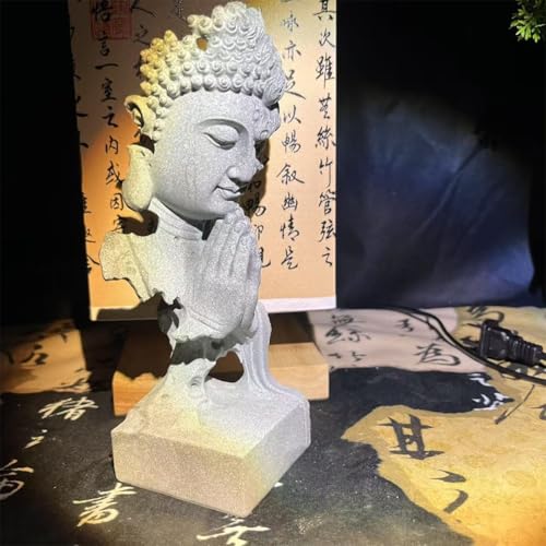 livelyfish Meditating Buddha Statue Zen Garden Statues Sandstone Thinker Buddha Sculpture Figurine for Fish Tank Aquarium Home Decorations, Gift (C-Large) - size: C-Large
