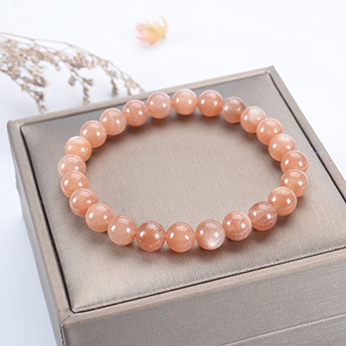 Cherry Tree Collection Gemstone Beaded Stretch Bracelet 8mm Round Beads 7" - color: Peach Moonstone