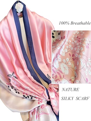 Large Shawl Scarf For Women Lightweight Wraps Silky Headscarf Long Sunscreen Scarfs - color: T24 Pink White Blue / 70"x 35"