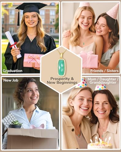 Natural Gemstone New Beginnings Birthday Graduation Gifts 925 Silver Jewelry Plated with 18K Gold Protection Necklace for Women - color: Prosperity & New Beginnings