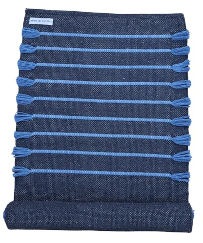 Jaipur Art & Rugs Cotton Yoga Rug - Eco-Friendly Hand-Woven Thick Mat (24”x72”x5mm) for Everyday Fitness at Home - Comfortable & Extra-Long - color: Navy-Sky Blue