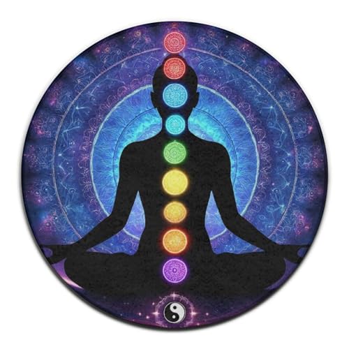 Soft Large Round Area Rug Modern Sofa Yoga Mat Fashion Home Decor Carpet Nine Chakra Yoga Meditation Lotus Blue Mandala - color: Color45, size: 60inch(150cm)