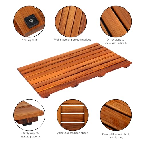 VaeFae Teak Shower Mat, Non-Slip Bath Mat, Luxury Spa Mat, Wooden Mat for Bathtub (Large) - size: 26" x 17" (Rectangular)