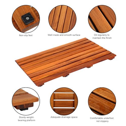 VaeFae Teak Shower Mat, Non-Slip Bath Mat, Luxury Spa Mat, Wooden Mat for Bathtub (Large) - size: 26" x 17" (Rectangular)