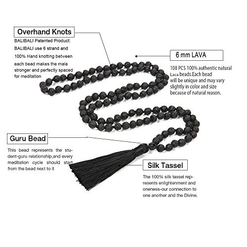 6MM Mala Beads Necklace Natural Amazonite Stone Meditation Statement Necklace Japa Yoga Rosary Prayer Charm Beaded Tassel Necklace - style: Natural Lava
