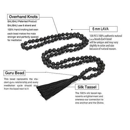 6MM Mala Beads Necklace Natural Amazonite Stone Meditation Statement Necklace Japa Yoga Rosary Prayer Charm Beaded Tassel Necklace - style: Natural Lava