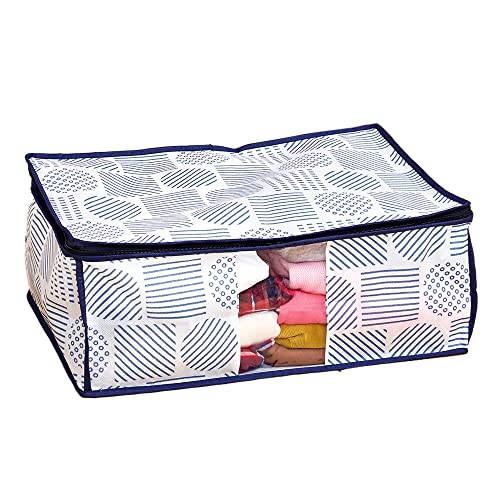 (Aimedia) Clothes Storage Bag, Non-woven Polypropylene Fabric, Transparent Window, Dustproof, Nordic Pattern, Zipper Closure,