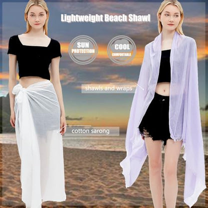 Women Summer Scarfs Lightweight Large Long Gauze Shawl Linen Beach Wrap Plain 75”×43” - color: Light Purple