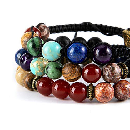 Bivei Chakra Bead Bracelets for Women - 8mm 7 Chakra Bracelet With Real Stones Meditation Yoga Gemstone Jewelry - style: OM Charm