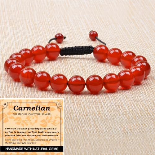 MASSIVE BEADS Handmade Yoga Natural Stone Crystal Healing Power Energy Gifts for Unisex Adult Bracelet Macrame Adjustable - color: Carnelian(Luck), size: 10mm