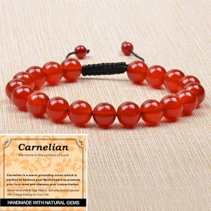 MASSIVE BEADS Handmade Yoga Natural Stone Crystal Healing Power Energy Gifts for Unisex Adult Bracelet Macrame Adjustable - color: Carnelian(Luck), size: 10mm