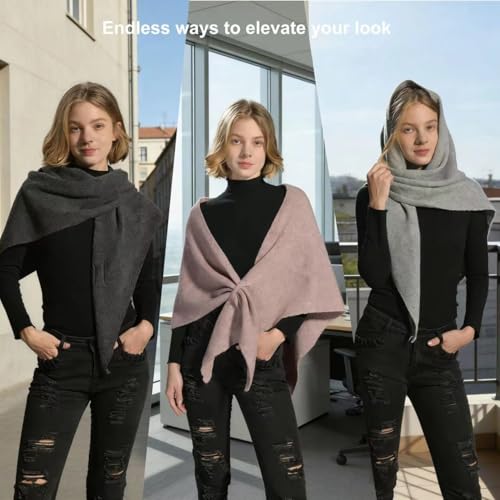 Women's Shawl Wrap Cardigan Knitted Wool Blend Pashmina Cape, Scarf & Sweater Cover-Up for winter - color: Dark Grey