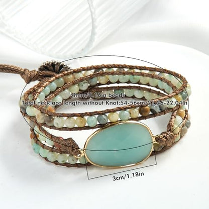 Handmade Boho Wrap Bracelets Natural Turquoise Crystal Stone Variety Beaded Strand Bracelet - color: Picture Stone