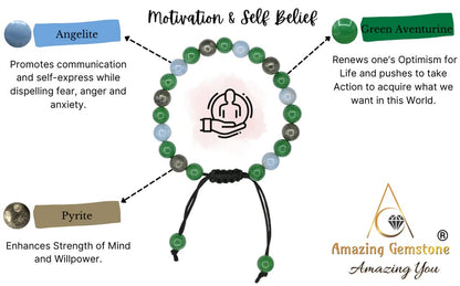 Amazing Gemstone Motivational Bracelet for Women Men Manifestation - Pyrite Angelite Green Aventurine Bracelet for Healing Calming Anxiety Stress Relief Gifts Pulseras Para Hombres Mujer (Adjustable) - color: Motivation & Self Belief