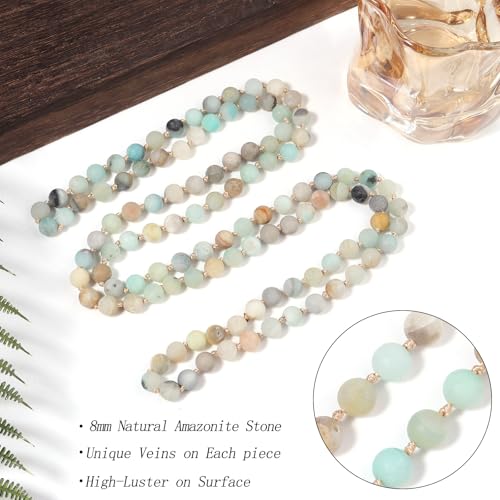 Beaded Necklace Hand Knotted for Woman - color: Amazonite