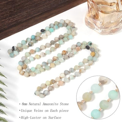 Beaded Necklace Hand Knotted for Woman - color: Amazonite